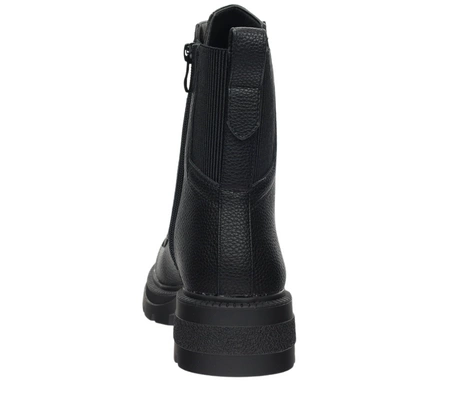 Czarne buty zimowe damskie na płaskiej grubej podeszwie na zamek i sznurowadła Jezzi