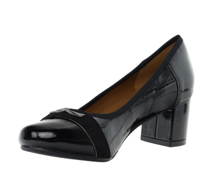 Wygodne czółenka czarne lakierowane na niskim szerokim obcasie Amelia od Jezzi