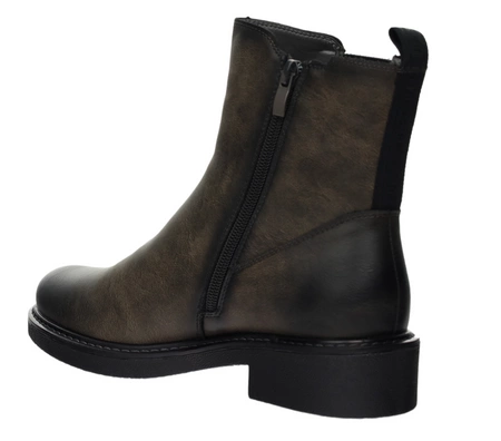 Ciemno szare botki zimowe buty damskie na płaskim obcasie Jezzi