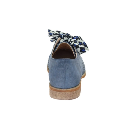 Niebieskie półbuty damskie garniturowe płaskie sznurowane Jezzi