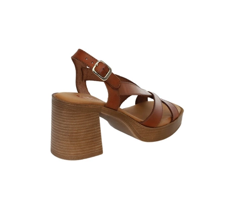 Skórzane hiszpańskie sandały brązowe na obcasie i platformie El Pimpi
