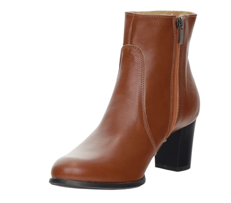 Brązowe czekoladowe botki na obcasie zimowe ze skóry naturalnej licowej Polskie Gino Fabiani