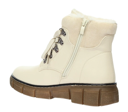 Beżowo-brązowe eleganckie trzewiki damskie zimowe buty płaskie JEZZI