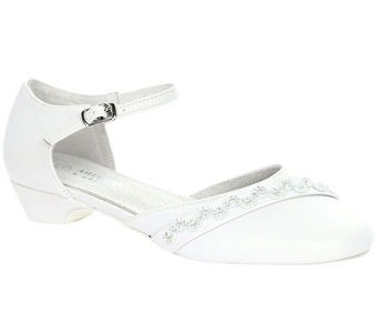 Białe czółenka komunijne na delikatnym obcasie American Club