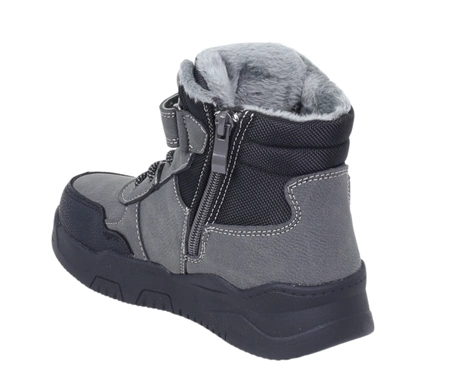 Szare buty zimowe dla chłopca na rzepy ciepłe i tanie NEWS