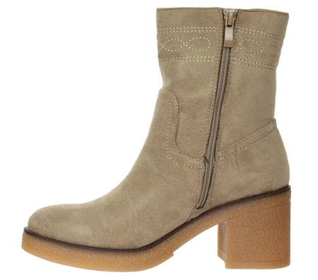 Beżowe botki zimowe na kauczukowej podeszwie i klocku Jezzi