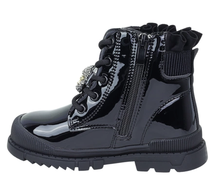 Czarne lakierowane botki dziecięce ocieplane eleganckie i ciepłe MISS E