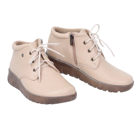 Jasne botki damskie skórzane komfortowe buty zimowe HELIOS