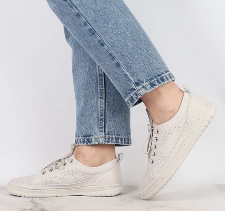 Skórzane wygodne adidasy damskie sznurowane szyte Jezzi