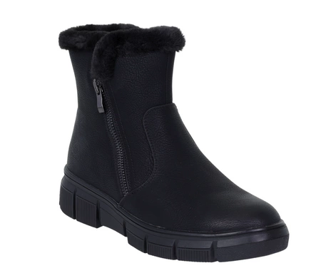 Czarne buty zimowe damskie botki ocieplane futerkiem płaskie Jezzi