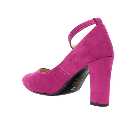 Różowe zamszowe czółenka na słupku z paskiem wokół kostki Azali