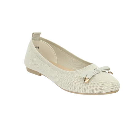 Beżowe siateczkowe baleriny oddychające z kokardką