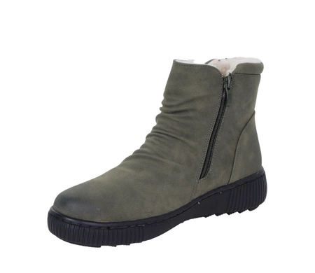 Zielone botki ciepłe damskie komfortowe trzewiki płaskie UNISOFT