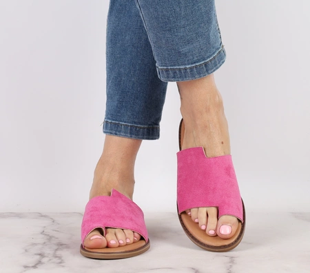Fuksjowe klapki damskie płaskie różowe zamszowe Jezzi