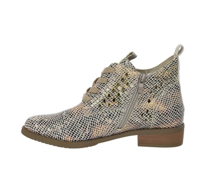 Wiosenne botki damskie płaskie złote wężowa skóra Jezzi