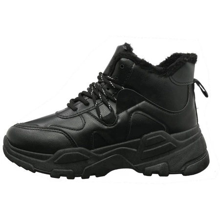 Czarne sneakersy damskie zimowe ocieplane z futerkiem NEWS