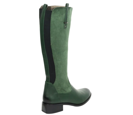 Kozaki damskie płaskie w kolorze butelkowej zieleni Karina