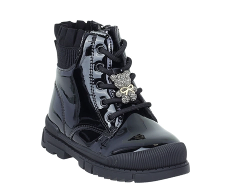 Czarne lakierowane botki dziecięce ocieplane eleganckie i ciepłe MISS E