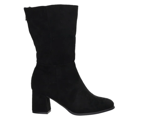 Czarne zamszowe kozaki damskie z szeroką cholewką na średnim obcasie Jezzi