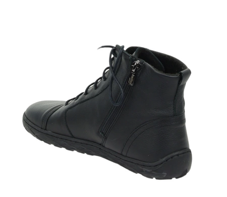 Skórzane czarne botki damskie płaskie na szeroką stopę Helios