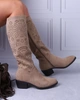 Beżowe zamszowe kozaki ażurowe Jezzi