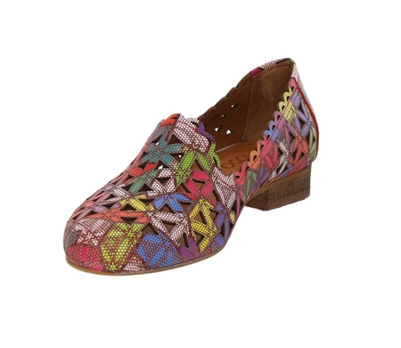 Kolorowe czółenka ażurowe płaskie ze skóry naturalnej MODO