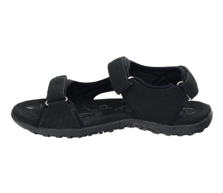 Czarne sandały damskie sportowe regulowane na rzepy skórzana wkładka