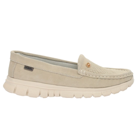 Skórzane mokasyny damskie komfortowe beżowe Jezzi