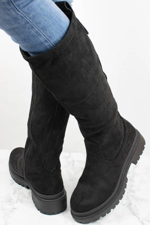 Czarne kozaki płaskie damskie zamszowe Jezzi