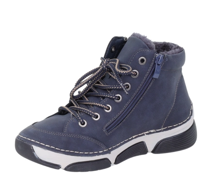 Granatowe botki damskie dobrze ocieplone trzewiki sznurowane i na zamek