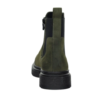 Botki khaki zimowe za kostkę ocieplane na zamek z elastyczną cholewką khakiJezzi