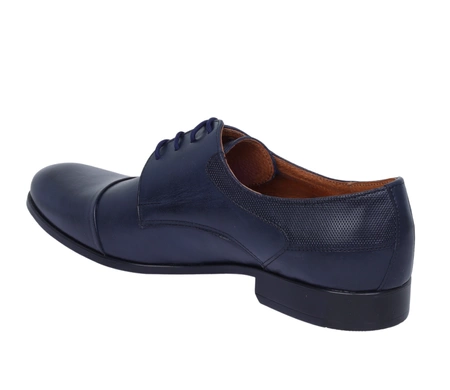 Granatowe męskie półbuty garniturowe ze skóry naturalnej
