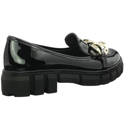 Czarne lordsy creepersy damskie lakierowane z łańcuchem Polska Marka Azali