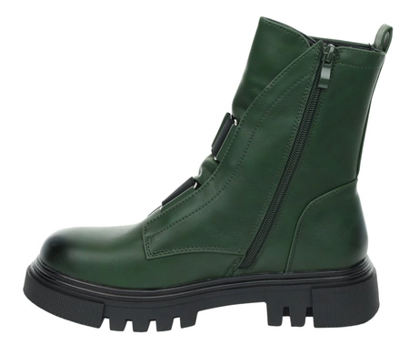 Zielone martensy botki damskie płaskie ze skóry licowej Jezzi