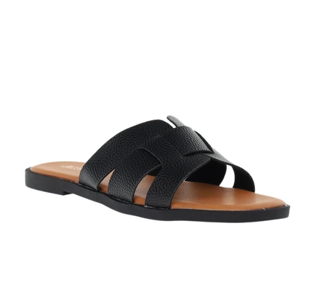 Modne czarne płaskie klapki damskie plecione Jezzi