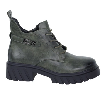 Zielone botki damskie buty zimowe wojskowe na platformie Jezzi