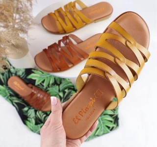 Skórzane klapki damskie płaskie Hiszpańskie El Pimpi