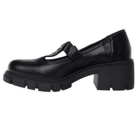 Czarne półbuty na klocku i platformie z zapinanym paskiem z klamrą EMU Jezzi