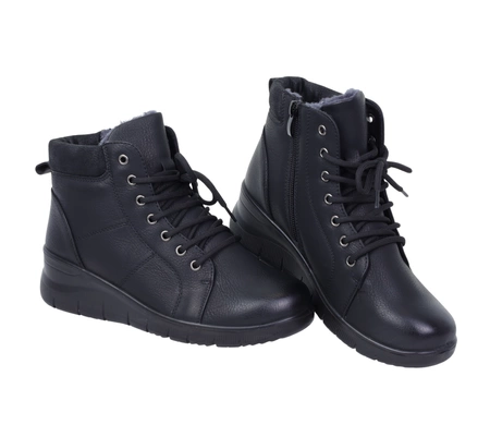 Czarne ciepłe buty zimowe damskie botki zdrowotne na zimę trzewiki