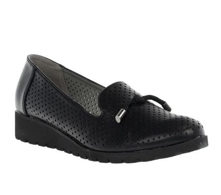 Mokasyny ażurowe czarne płaskie półbuty lordsy Jezzi