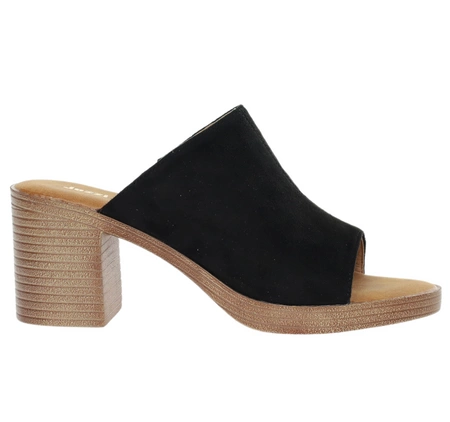 Eleganckie klapki czarne na obcasie i platformie Jezzi