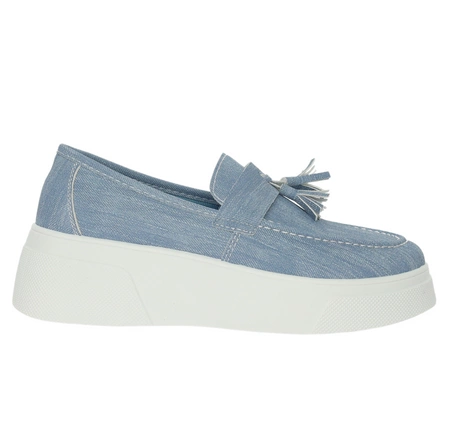 Niebieskie damskie mokasyny na białej platformie Mc Braun