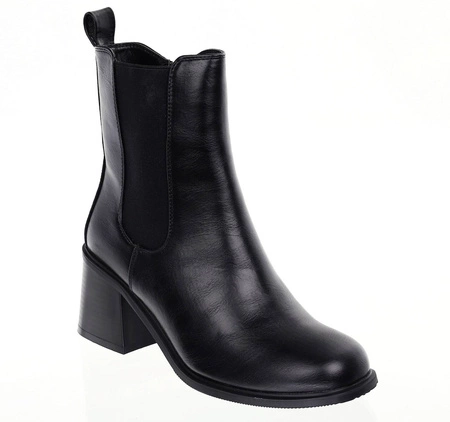 Czarne botki zimowe na obcasie eleganckie Jezzi