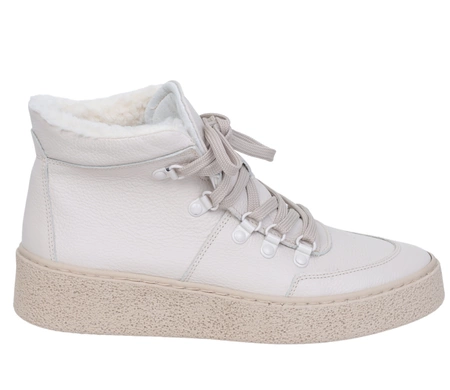 Jasne skórzane półbuty damskie zimowe ocieplane wełną sportowe Gino Fabiani