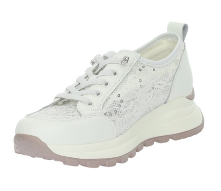 Białe adidasy damskie skórzane z koronką i cekinami VINCEZA