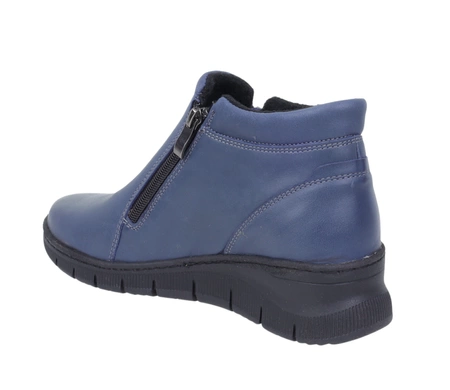 Granatowe skórzane botki ocieplane na zimę komfortowe na dwa zamki Gino Fabiani