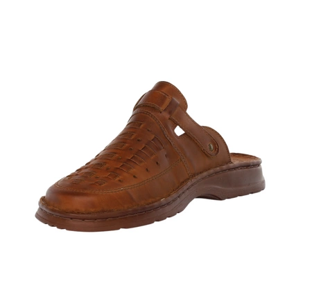 Skórzane brązowe klapki męskie zabudowane kościelne Łukpol