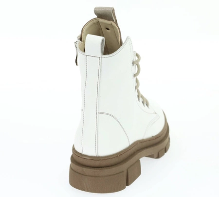 Białe trapery damskie zimowe ze skóry naturalnej Polskie Gino Fabiani