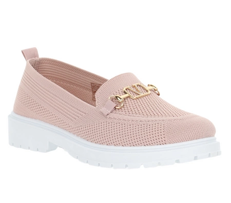 Wygodne mokasyny damskie półbuty płaskie pudrowy róż NEWS