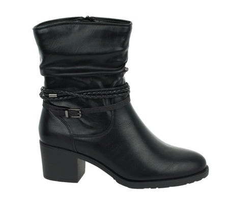 Czarne botki damskie na wygodnym obcasie ocieplane buty zimowe Jezzi